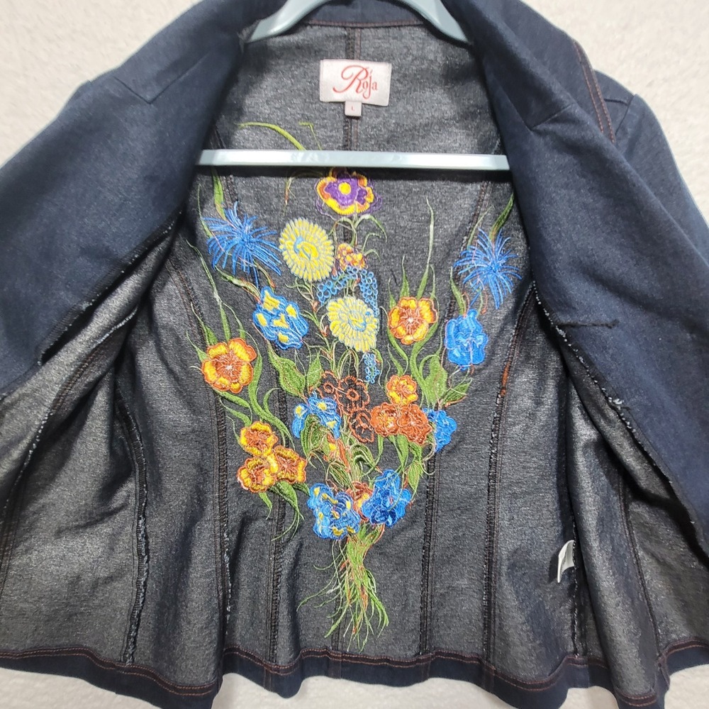 Roja Embroidered Denim Blazer Floral Back - Picture 5 of 13